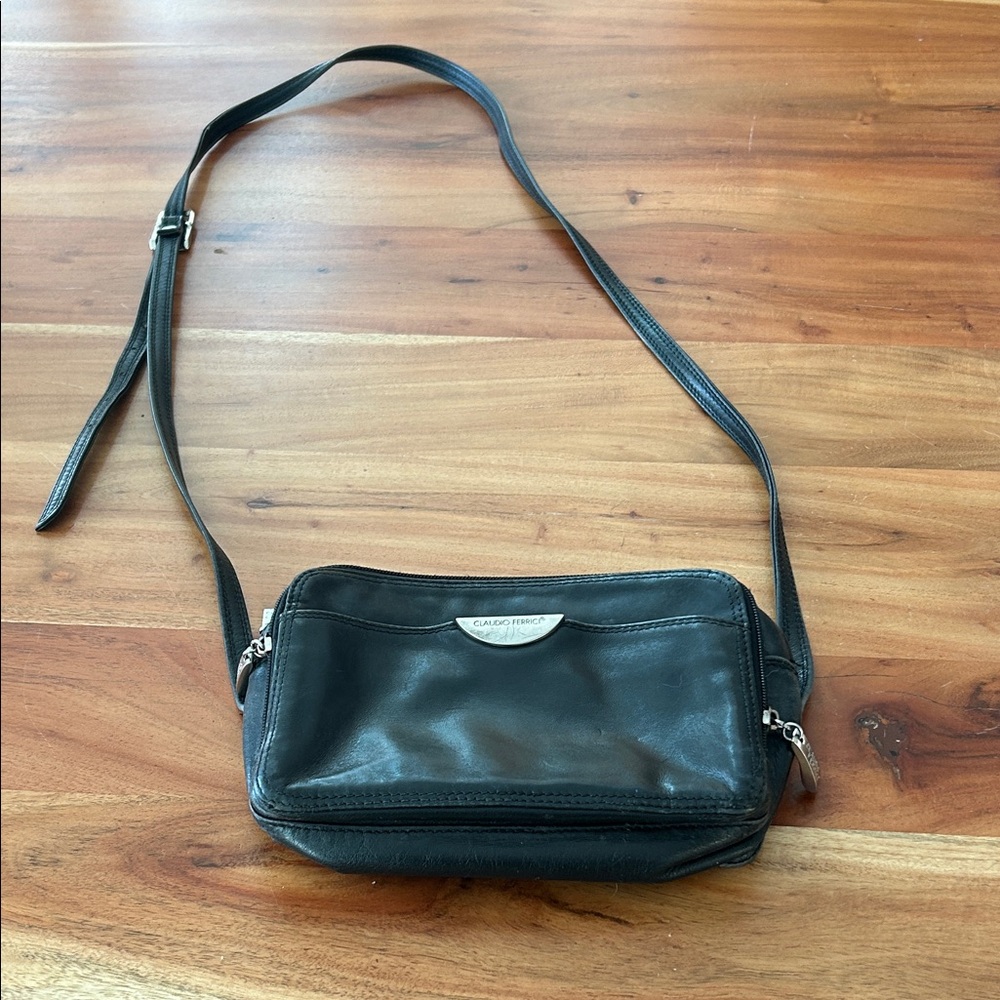 Vintage Claudio Ferrici Black Leather Crossbody Purse